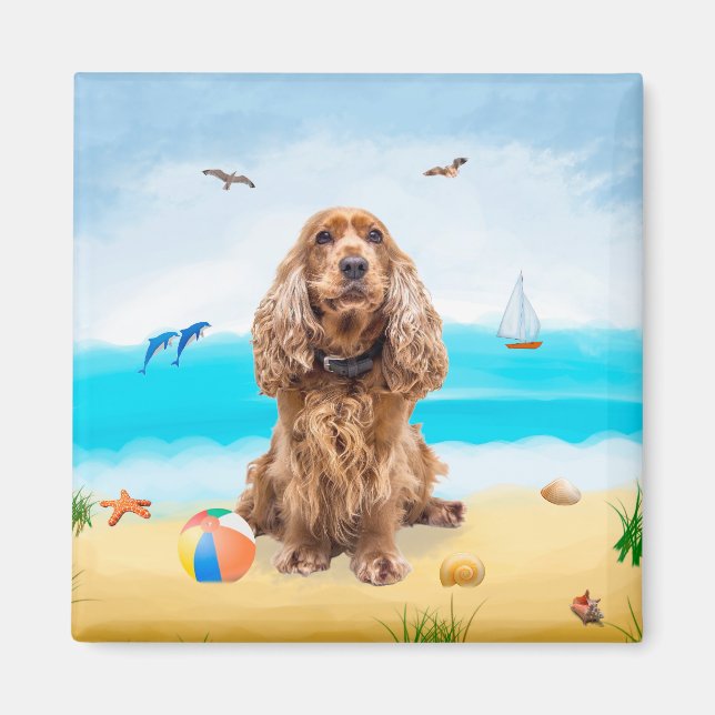 Cocker Spaniel Dog on Beach Magnet (Front)