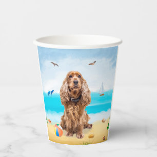 Cocker Spaniel Dog on Beach Paper Cups