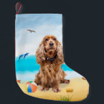 Cocker Spaniel Dog on Beach Small Christmas Stocking<br><div class="desc">Cute dog sitting on beach is a perfect gift idea for someone who love this dog breed.</div>