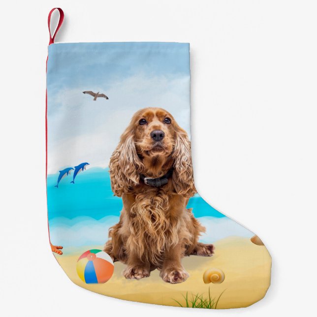 Cocker Spaniel Dog on Beach Small Christmas Stocking (Front)