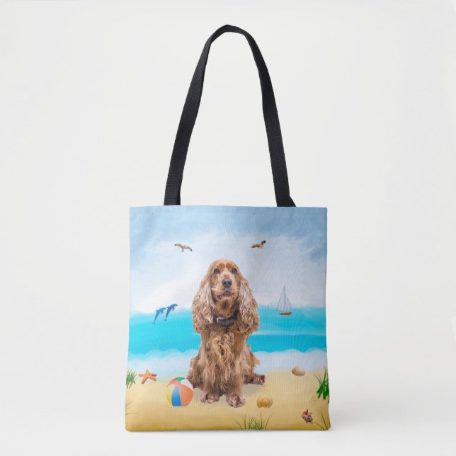 Cocker Spaniel Dog on Beach Tote Bag (Front)