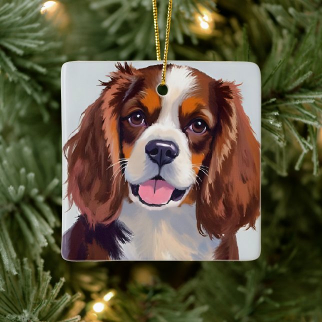 Cocker Spaniel Dog Painting Ceramic Ornament (Tree)