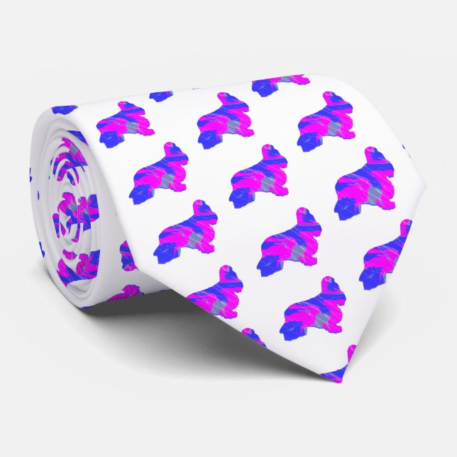 Cocker Spaniel Dog PinkBlue Silouette White Neck Tie (Rolled)