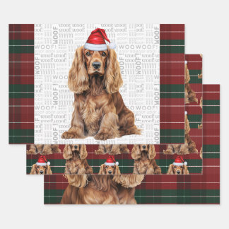 Cocker Spaniel Dog Red and Green Plaid Christmas Wrapping Paper Sheet