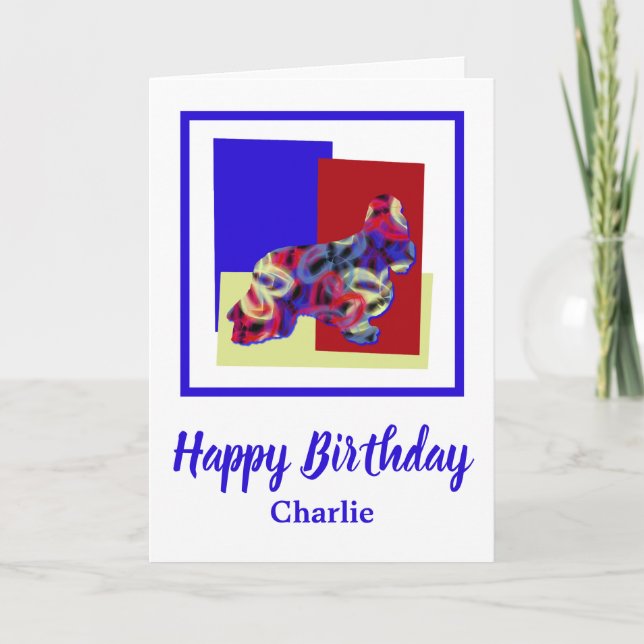 Cocker Spaniel Dog Red Blue Yellow Birthday Card (Front)