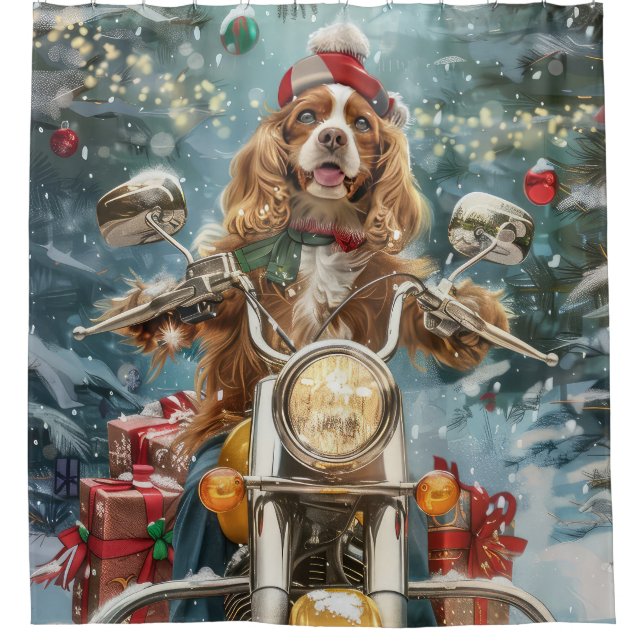 Cocker Spaniel Dog Riding Motorcycle Christmas  (Front)