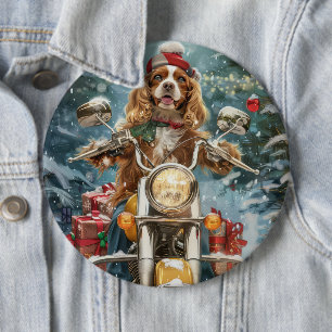 Cocker Spaniel Dog Riding Motorcycle Christmas  6 Inch Round Button