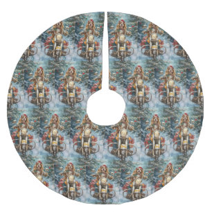 Cocker Spaniel Dog Riding Motorcycle Christmas Brushed Polyester Tree Skirt