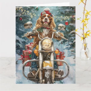 Cocker Spaniel Dog Riding Motorcycle Christmas  Card