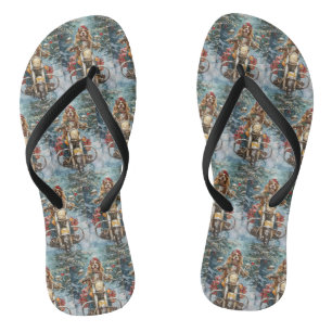 Cocker Spaniel Dog Riding Motorcycle Christmas  Flip Flops