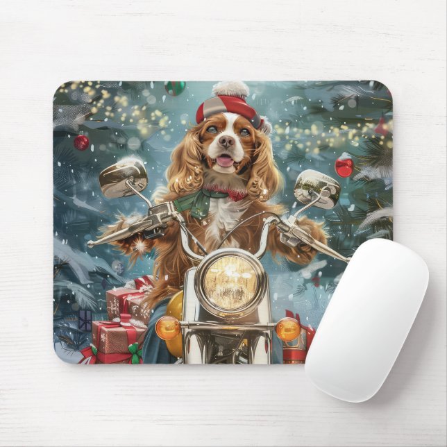 Cocker Spaniel Dog Riding Motorcycle Christmas  Mouse Pad (With Mouse)