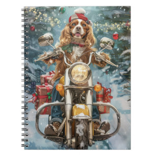 Cocker Spaniel Dog Riding Motorcycle Christmas Notebook