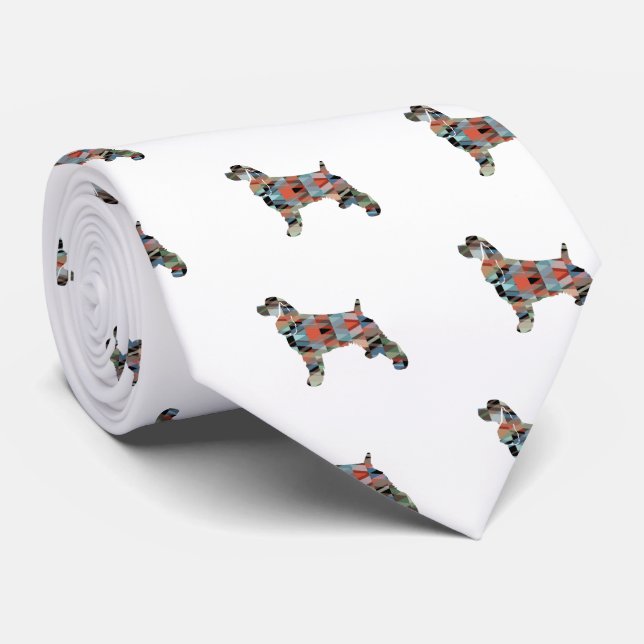 Cocker Spaniel Dog Silhouette Geometric Pattern Pl Tie (Rolled)