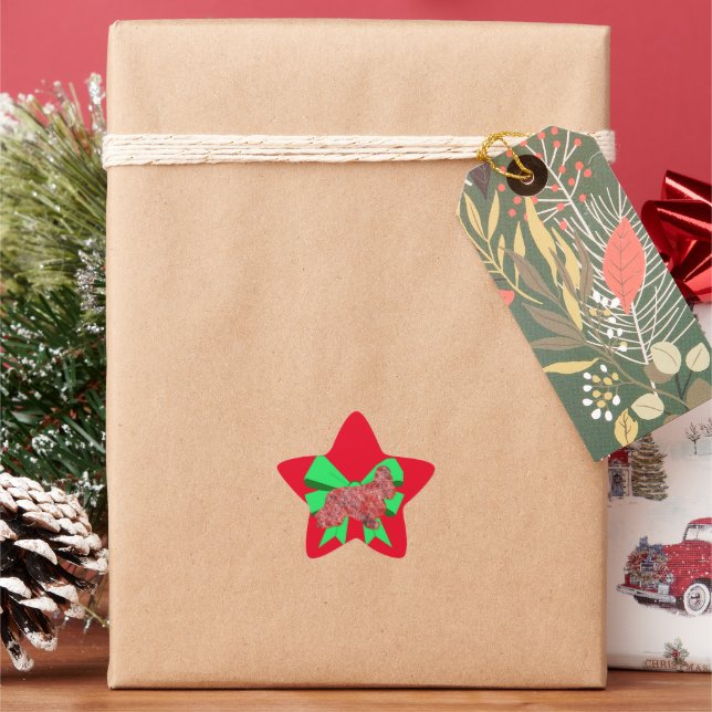 Cocker Spaniel Dog Silhouette Green Bow Christmas Star Sticker (Holiday)