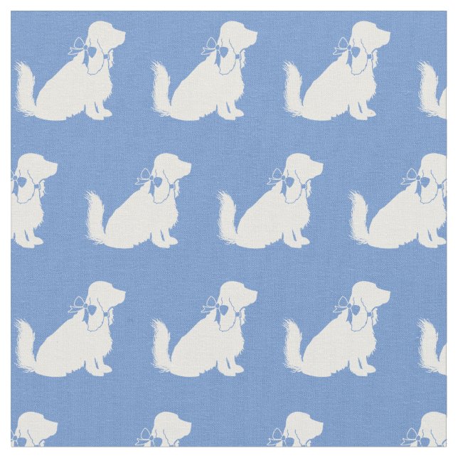 Cocker Spaniel Dog Silhouette Pet Light Blue Fabric (Close Up)