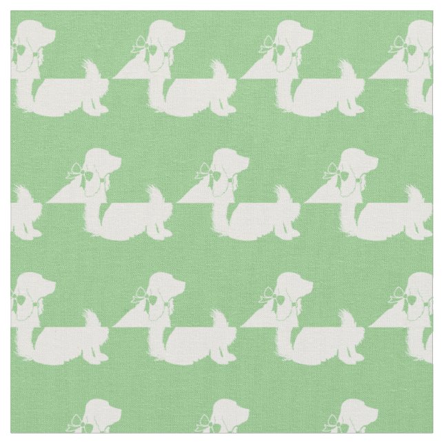 Cocker Spaniel Dog Silhouette Pet Sage Green Fabric (Close Up)