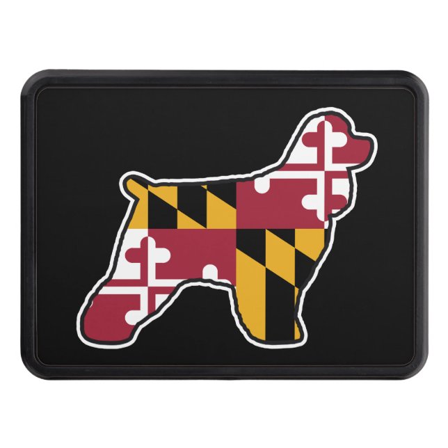 Cocker Spaniel Dog Silhouette with Maryland Flag Trailer Hitch Cover (Front)