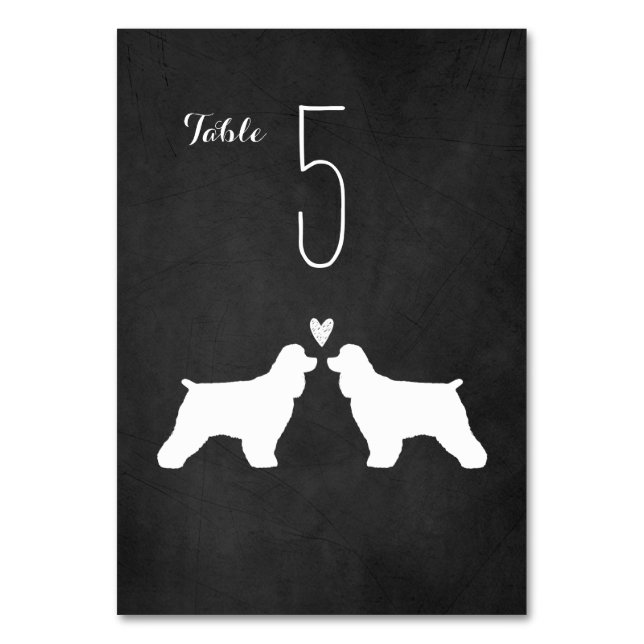 Cocker Spaniel Dog Silhouettes Wedding Reception Table Number (Front)