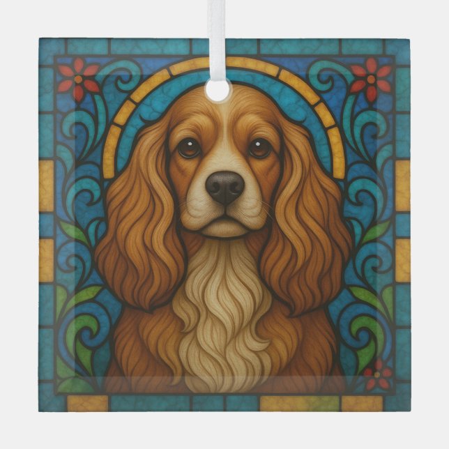 Cocker Spaniel Dog "Stained Glass"  Glass Ornament (Front)