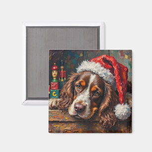 Cocker Spaniel Dog Vintage Christmas Toy Box Magnet