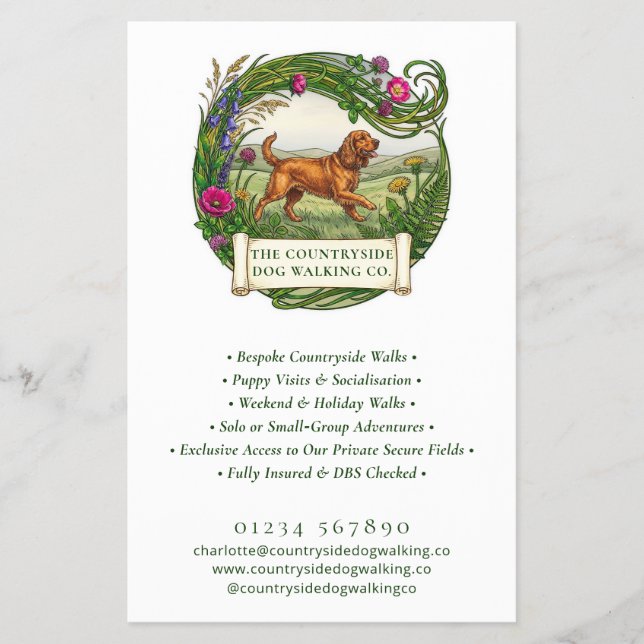 Cocker Spaniel Dog Walker Custom Flyer - Rural (Front)