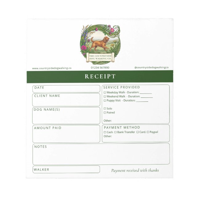 Cocker Spaniel Dog Walker Custom Receipt Pad (Front)