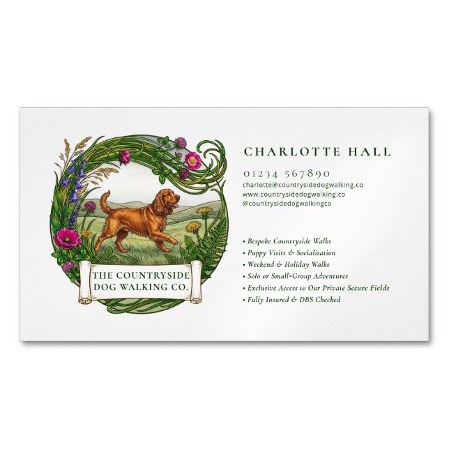 Cocker Spaniel Dog Walker Magnetic Business Card (Front)
