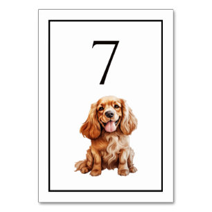 Cocker Spaniel Dog Watercolor Table Number