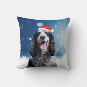 Cocker Spaniel Dog With Christmas Santa Hat Throw Pillow
