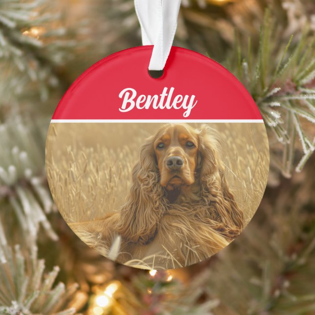 Cocker Spaniel Dog with Name and Photo Christmas Ornament (Tree)