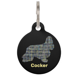 Cocker Spaniel Dog Yellow & Black Grid Line Pet Tag