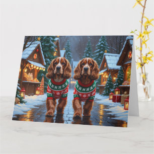 Cocker Spaniel Dogs Christmas Snow Holiday Card