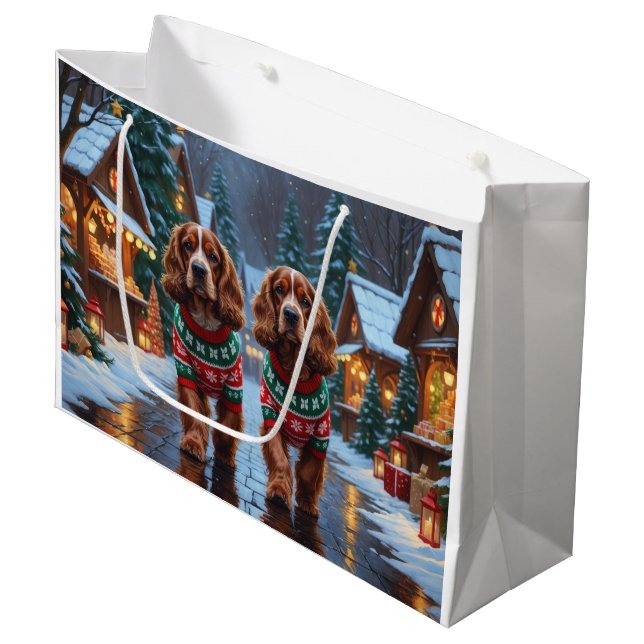 Cocker Spaniel Dogs Christmas Snow Holiday Large Gift Bag (Front Angled)