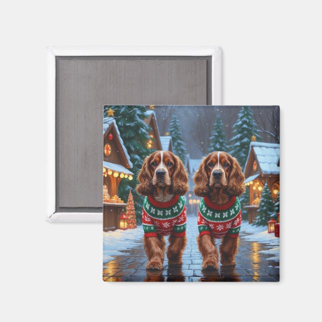 Cocker Spaniel Dogs Christmas Snow Holiday Magnet (Front/Back)