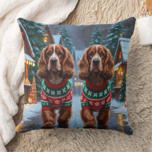 Cocker Spaniel Dogs Christmas Snow Holiday Throw Pillow
