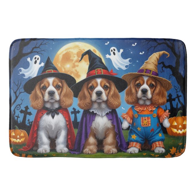 Cocker Spaniel Dogs Pumpkin Halloween Funny Bath Mat (Front)