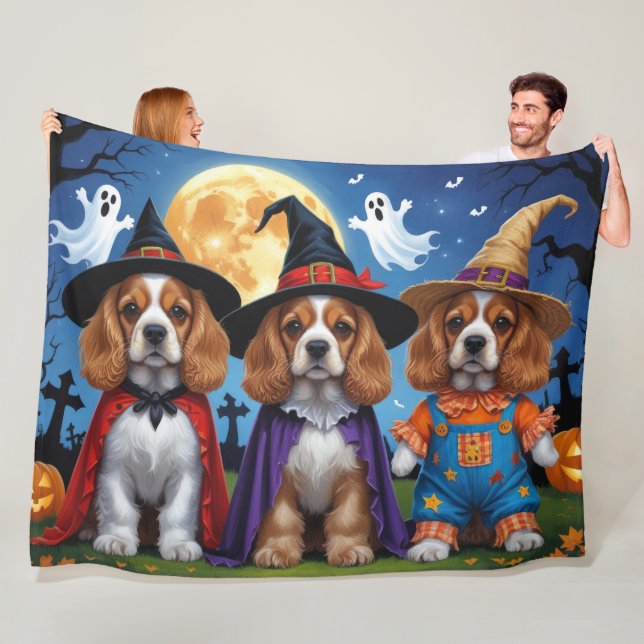 Cocker Spaniel Dogs Pumpkin Halloween Funny Fleece Blanket (In Situ)