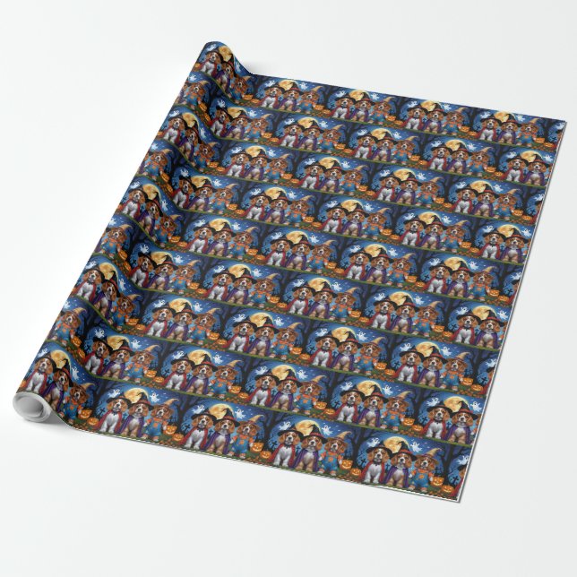 Cocker Spaniel Dogs Pumpkin Halloween Funny Wrapping Paper (Unrolled)