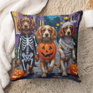 Cocker Spaniel Dogs Trick-or-Treating in Halloween Throw Pillow