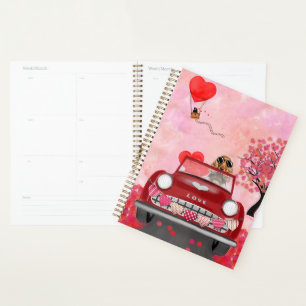 Cocker Spaniel Driving Car with Hearts Valentine's Planner