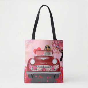 Cocker Spaniel Driving Car with Hearts Valentine's Tote Bag