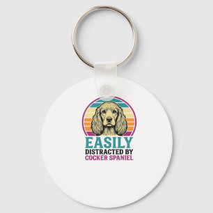 Cocker Spaniel Easily Distracted Vintage Dog Shirt Keychain