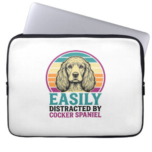 Cocker Spaniel Easily Distracted Vintage Dog Shirt Laptop Sleeve