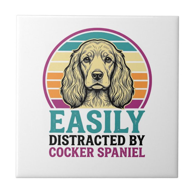 Cocker Spaniel Easily Distracted Vintage Dog Shirt Tile (Front)