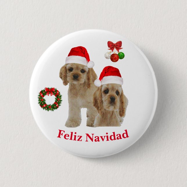 Cocker spaniel Feliz Navidad  2 Inch Round Button (Front)
