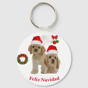 Cocker spaniel Feliz Navidad  Keychain