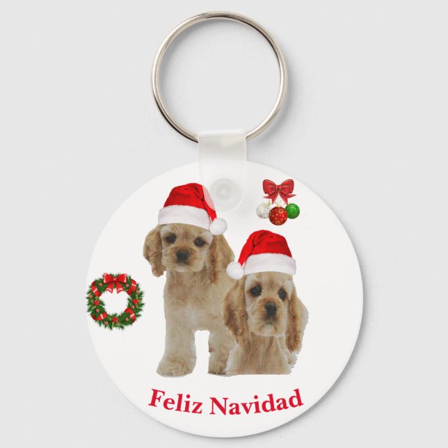 Cocker spaniel Feliz Navidad  Keychain (Front)