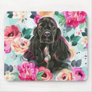 Cocker spaniel floral mouse pad