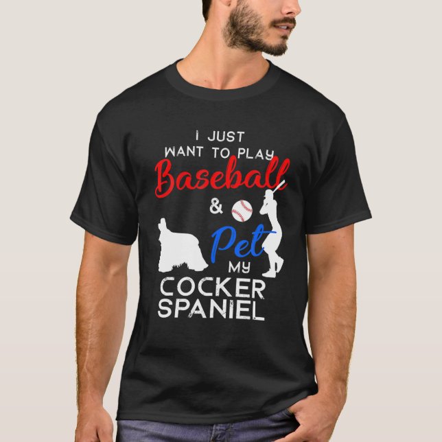 Cocker Spaniel Funny Baseball Dog Owner Lover Xmas T-Shirt (Front)