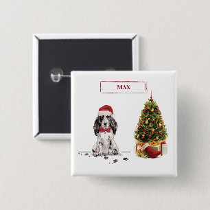 Cocker Spaniel Funny Christmas Dog with Tree 2 Inch Square Button